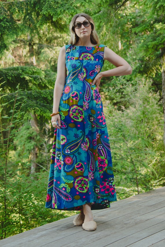 RESERVED 60s Psychedelic Day Glow Hawaiian Maxi D… - image 4