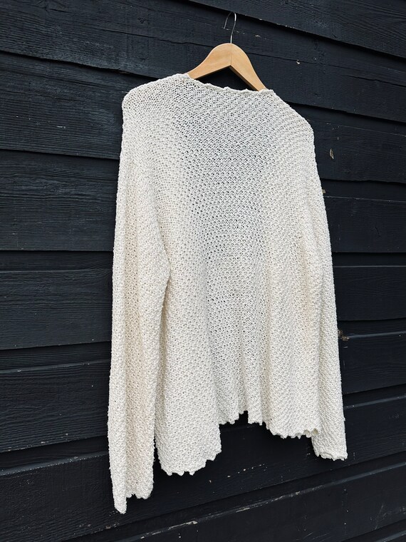 Vintage White Crochet Cardigan Sweater with Abalo… - image 9