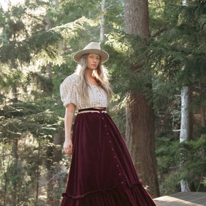 70s GUNNE SAX Skirt Boho Maroon Velvet Maxi Skirt Vintage Button Down Prairie Skirt image 10