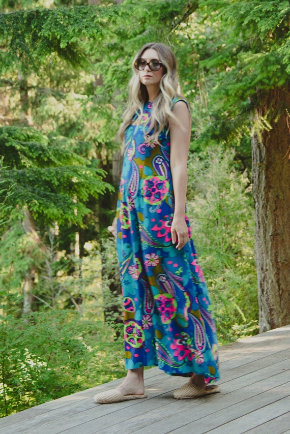 RESERVED 60s Psychedelic Day Glow Hawaiian Maxi D… - image 1