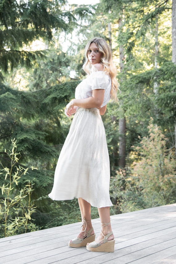 90s Linen Skirt | Oatmeal Cotton Gauze Indian Skir