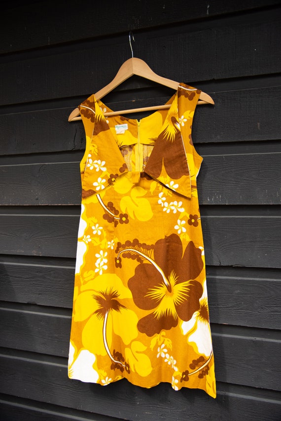 Vintage Hawaiian Mini Dress, Hookano Psychedelic 1960s Cotton Bow 