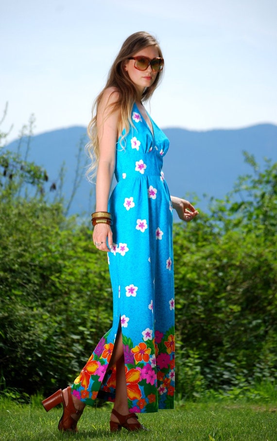 60s Hawaiian Dress, Psychedelic Floral Cotton Max… - image 3