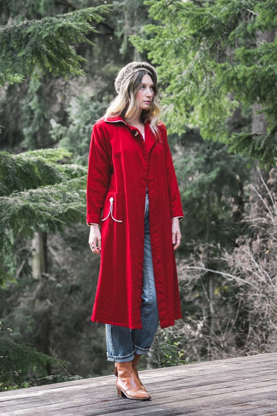 40's Vintage Wool Coat | Red + White Holiday Dust… - image 1