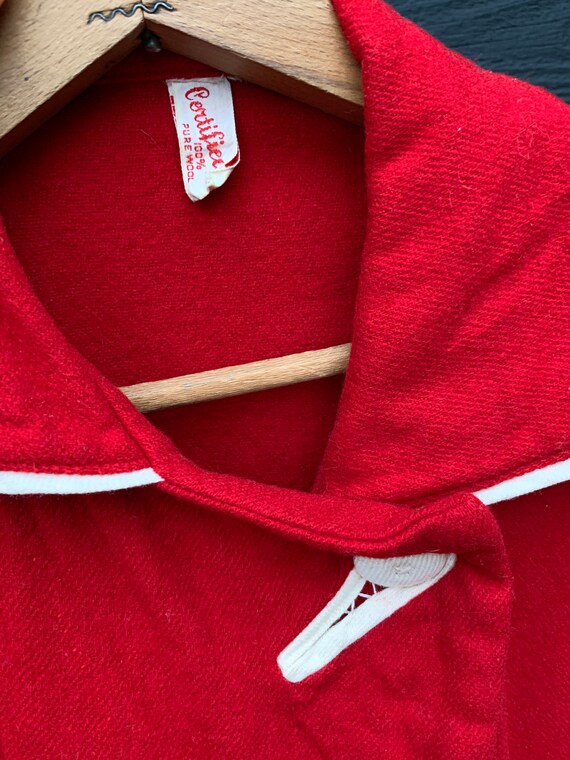 40's Vintage Wool Coat | Red + White Holiday Dust… - image 9