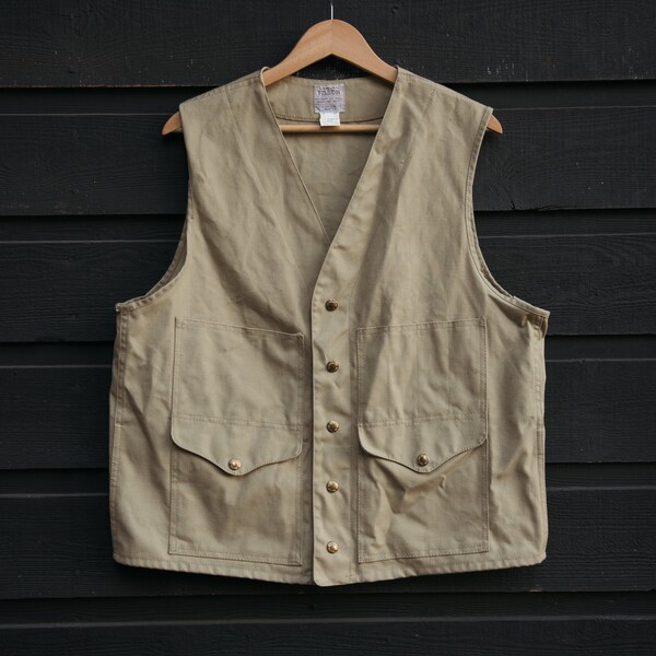 Vintage Duck Canvas Filson Vest, Tan Cotton Men's Vest, Outdoors Camping Fishing Hunting Vest, Size Large