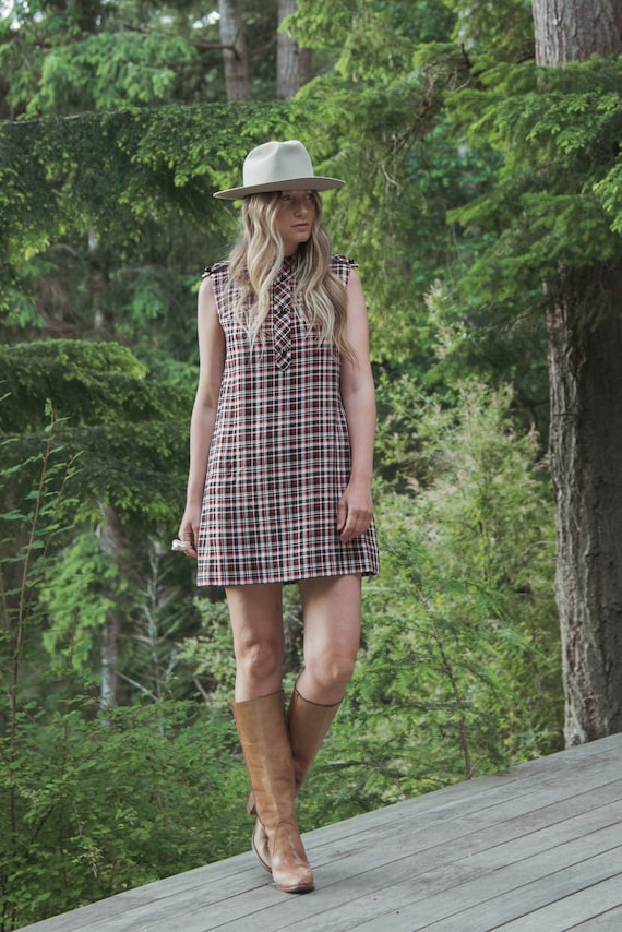 1960's Hancke Black + Red Plaid Mini Dress