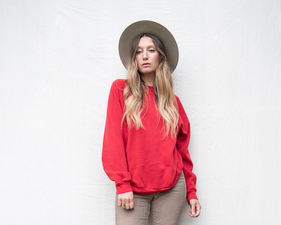 80s Vintage Sweatshirt, TULEX Red Cotton Raglan sw