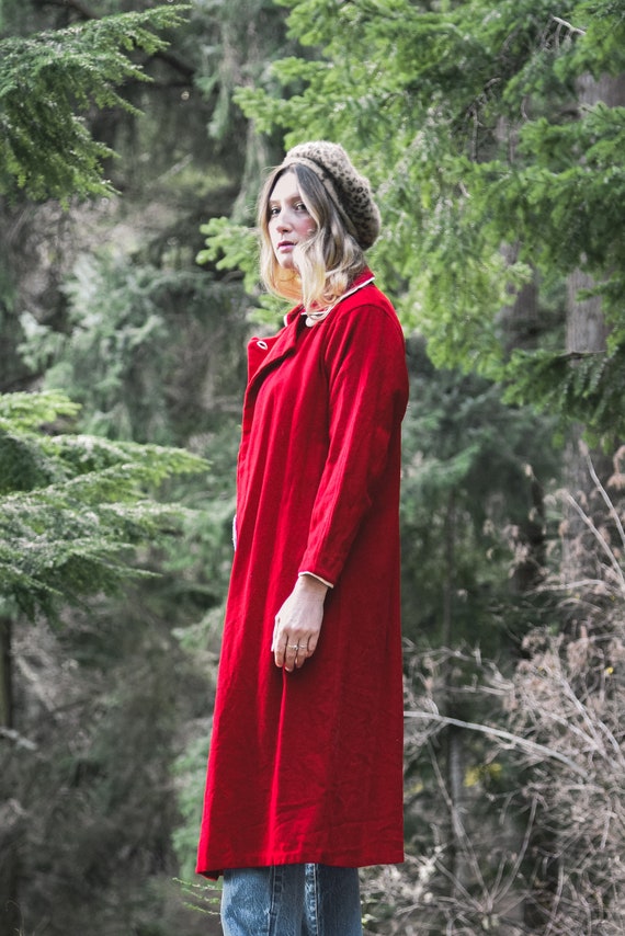 40's Vintage Wool Coat | Red + White Holiday Dust… - image 3