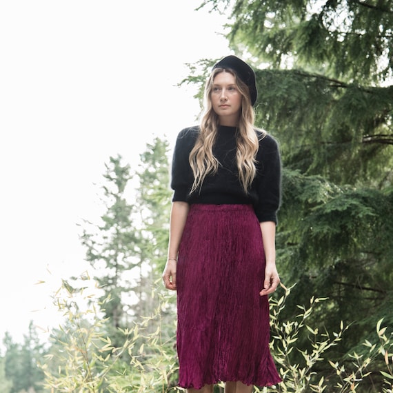 Boho Skirt, Plum Crinkle Skirt, 90's Hippie Skirt,
