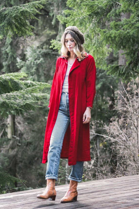 40's Vintage Wool Coat | Red + White Holiday Dust… - image 5