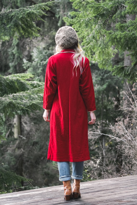 40's Vintage Wool Coat | Red + White Holiday Dust… - image 6