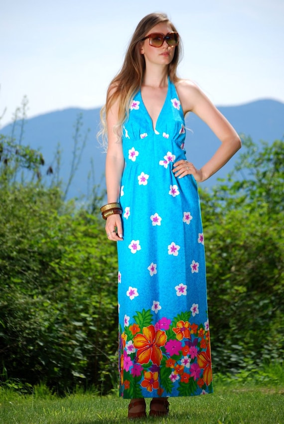 60s Hawaiian Dress, Psychedelic Floral Cotton Max… - image 2