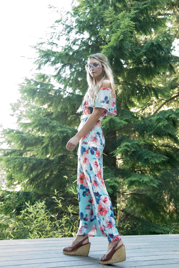 Vintage 70s Maxi Dress, Floral Off the Shoulder D… - image 4