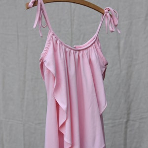 70's Maxi Dress, Vintage Pink Tie Shoulder Dress, Summer Picnic Cottagecore Dress, Cape Dress, 1970s Formal Homecoming Prom Bridesmaid Dress zdjęcie 8