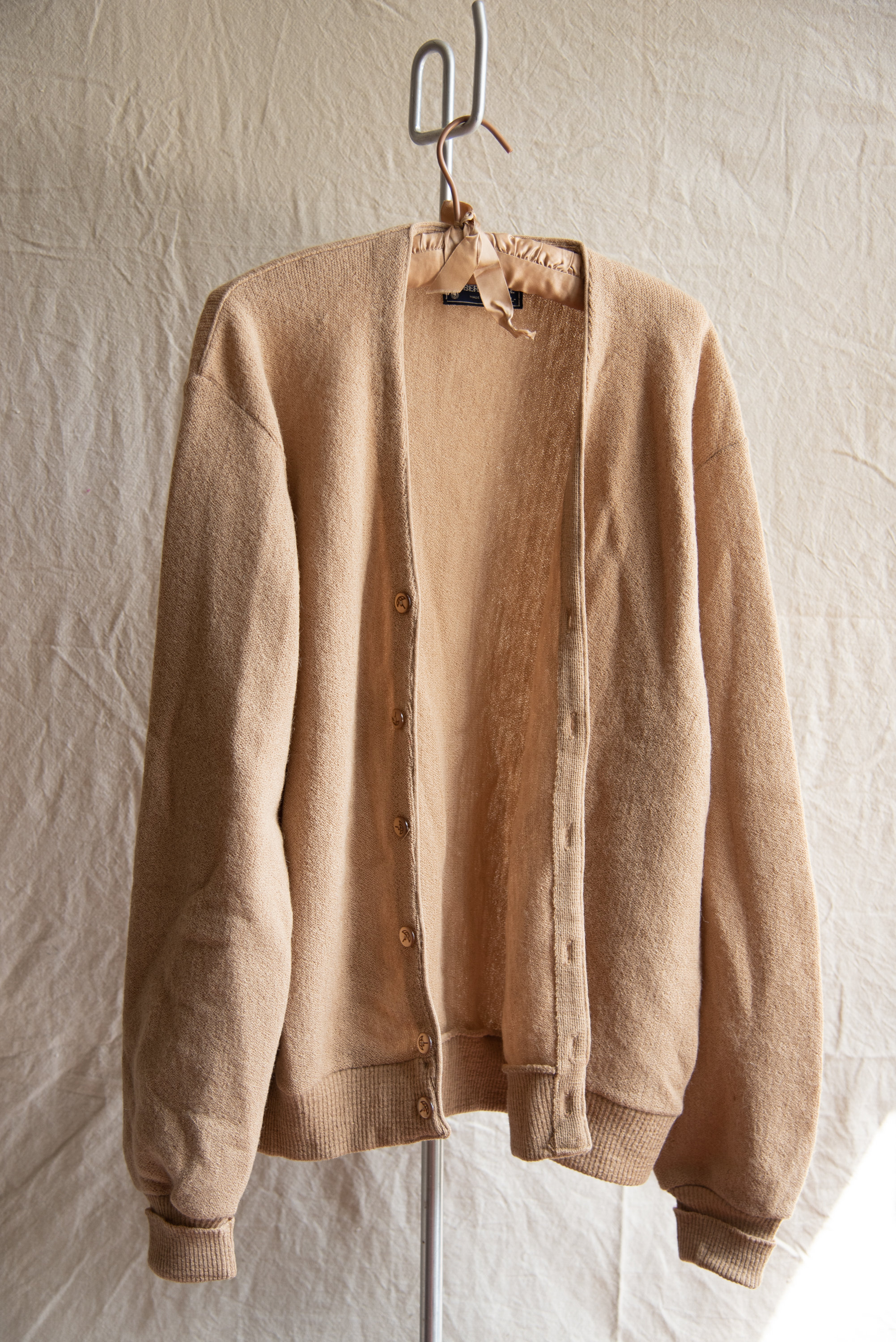 60s Arnold Palmer Cardigan, Tan Alpaca + Wool Sweater, Preppy Knit