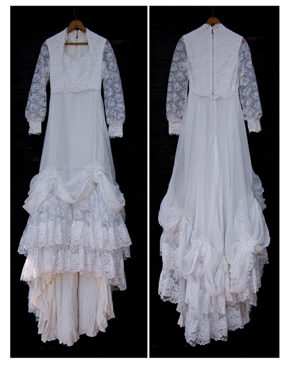 70's Wedding Dress, Poet Sleeve Lace Victorian Dr… - image 7