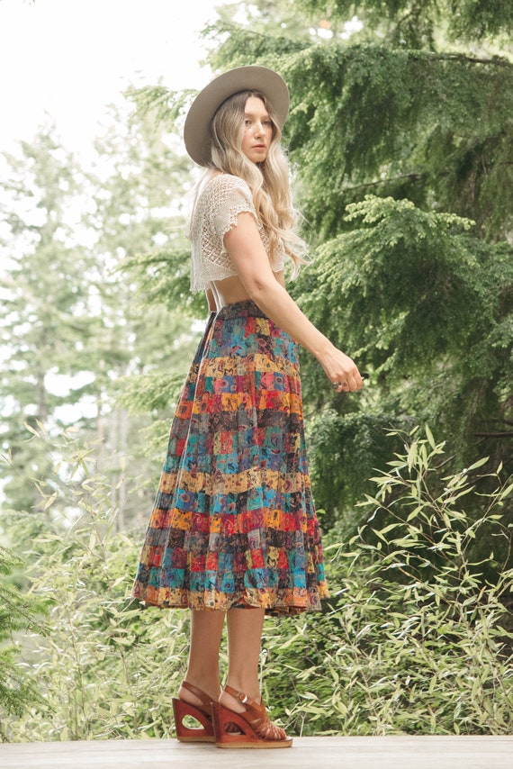 Vintage Hippie Skirt | Patchwork Floral Indian Co… - image 1