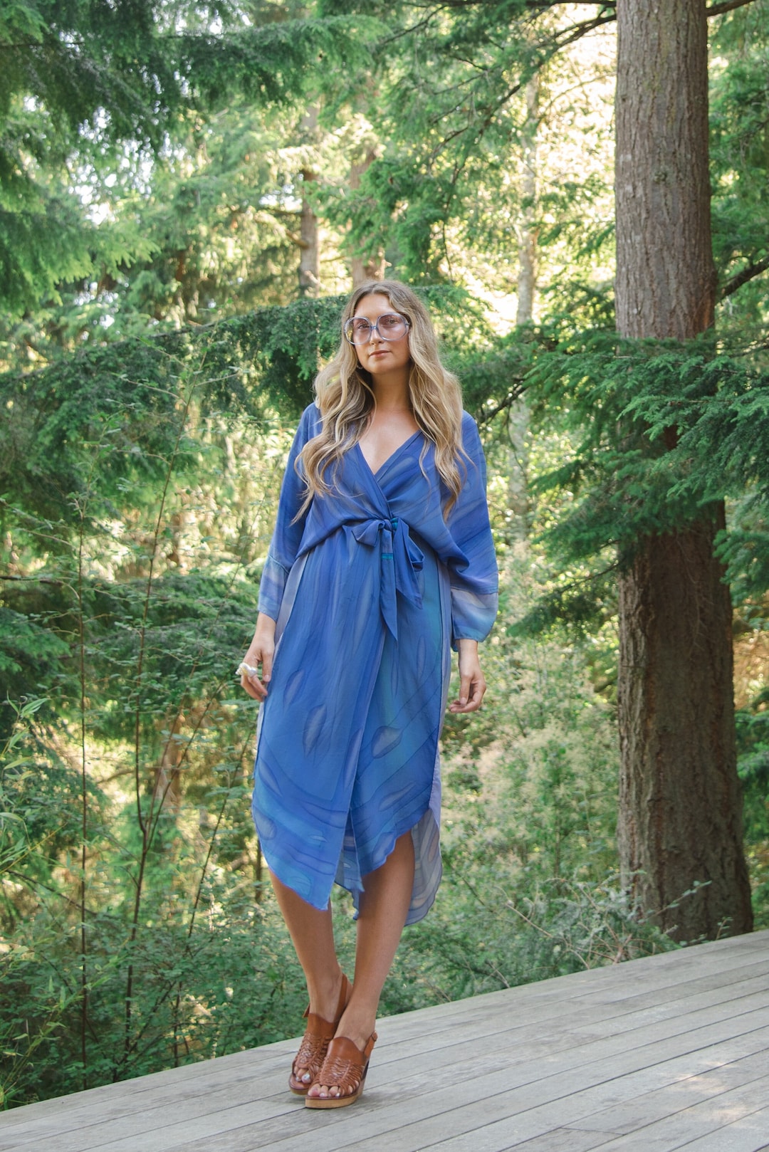 Painted Robe 1970s DARA Hand Painted Silk Robe / Wrap Dress, Tissue Silk Tie Dye ...