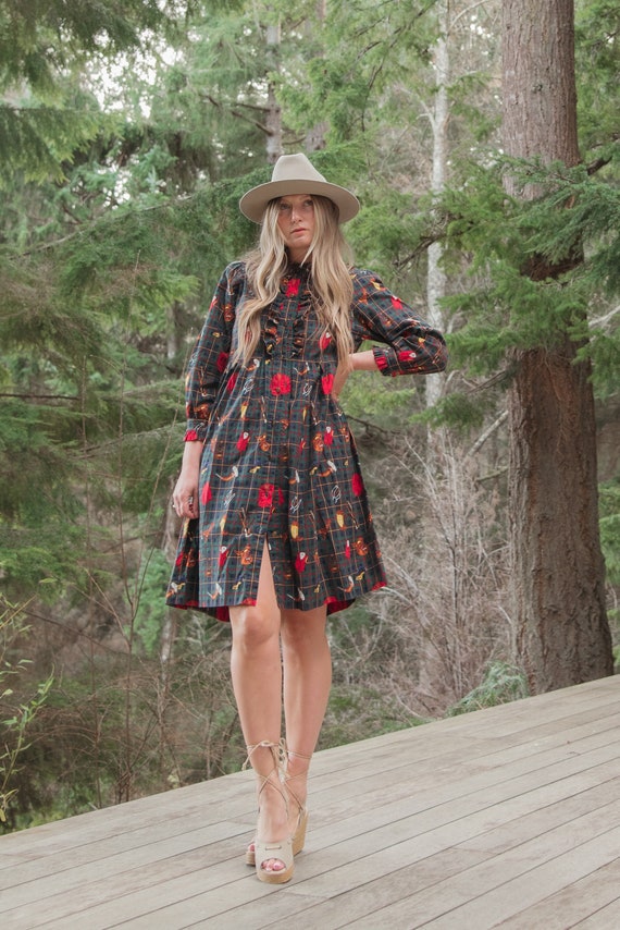 80s 90s Vintage Equestrian Plaid Dress, Horse Lover Riding Polo Dress, Ruffle Pleated Button Front Dress 80s 90s Vintage Equestrian Plaid Dress, Horse Lover Riding Polo Dress, Ruffle Pleated Button Front Dress