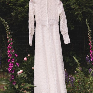 60's Long Sleeve Wedding Dress, XS Small Ivory Lace Boho Wedding Dress, Victorian Wedding Dress, Beaded White Maxi Dress image 4