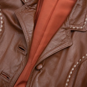 70's Whip Stitched Leather Jacket Buttery Soft Groovy 70s Leather Trench Coat image 8