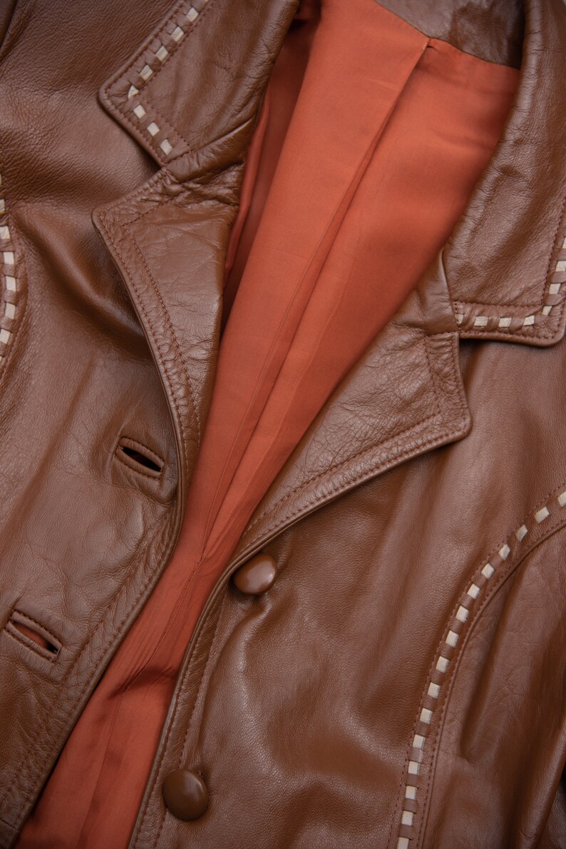 70's Whip Stitched Leather Jacket Buttery Soft Groovy 70s Leather Trench Coat image 8