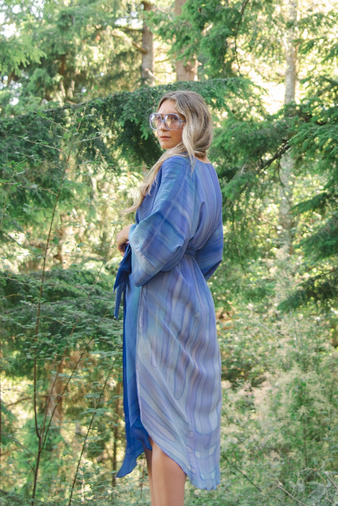 Painted Robe 1970s DARA Hand Painted Silk Robe / Wrap Dress, Tissue Silk Tie Dye ...