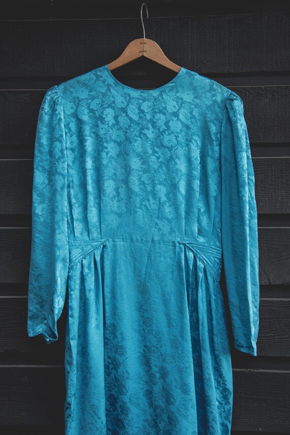 Vintage 80s Silk Dress /  Aqua Blue Tissue Silk L… - image 6