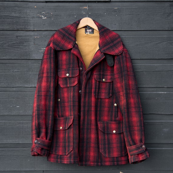 40s 50s Vintage Woolrich Coat, Red and Black Mack… - image 7