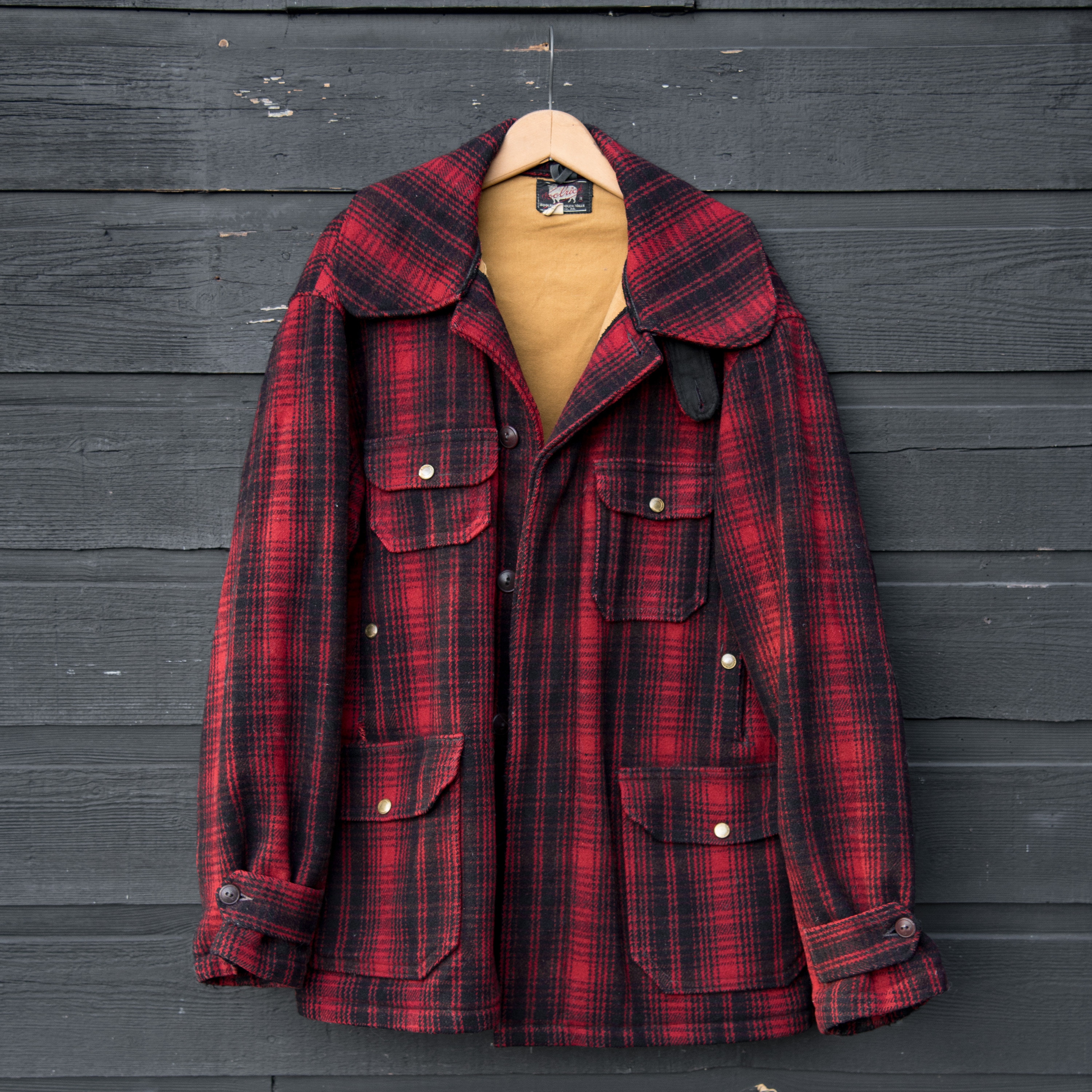 40s 50s Vintage Woolrich Coat, Red and Black Mackinaw Plaid Wool