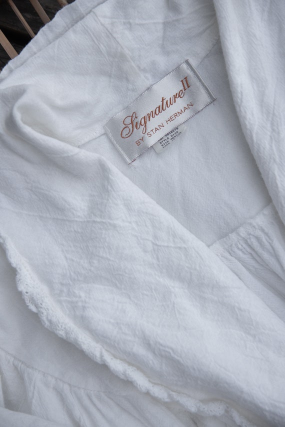 Vintage White Cotton Nightgown, Women's 70's Wrap… - image 10