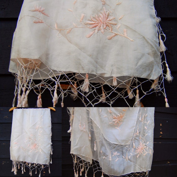 1920's Silk Scarf / Antique 1900s Embroidered Edw… - image 4