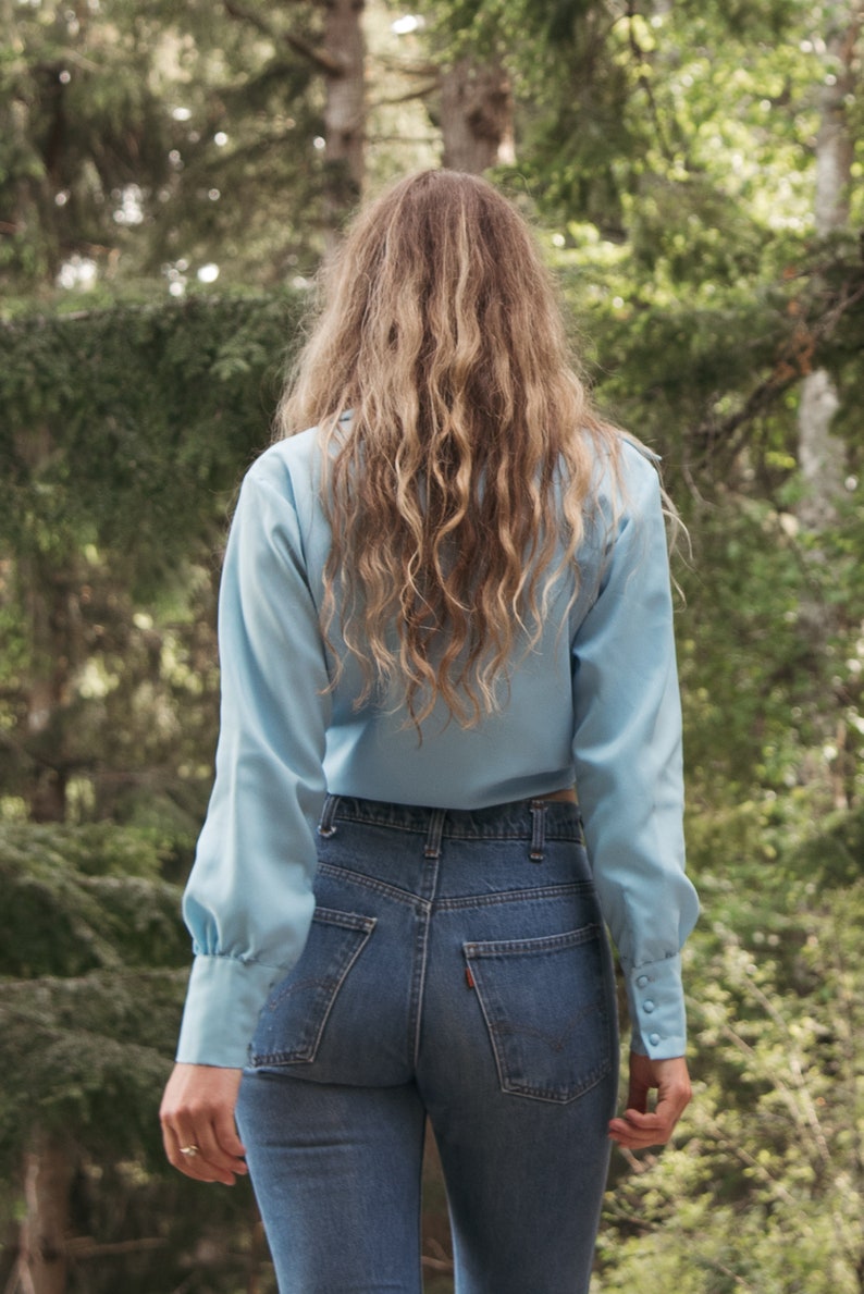 Baby Blue 70s Montgomery Ward Pointy Collar Blouse image 6