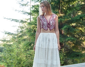 Antique Edwardian Petticoat Skirt / Early 1900s 1910 Crochet Linen 