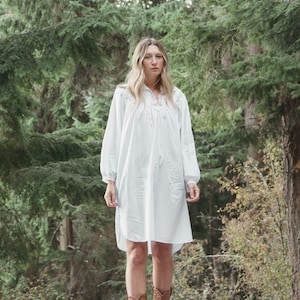 70s Cotton Nightgown / Crochet Lace Prairie Dress / Peasant Poet Sleeve Babydoll Dress image 3