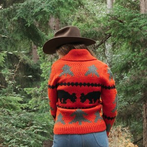 Vintage Cowichan Red Diamonds Knitted Zip Up Sweater