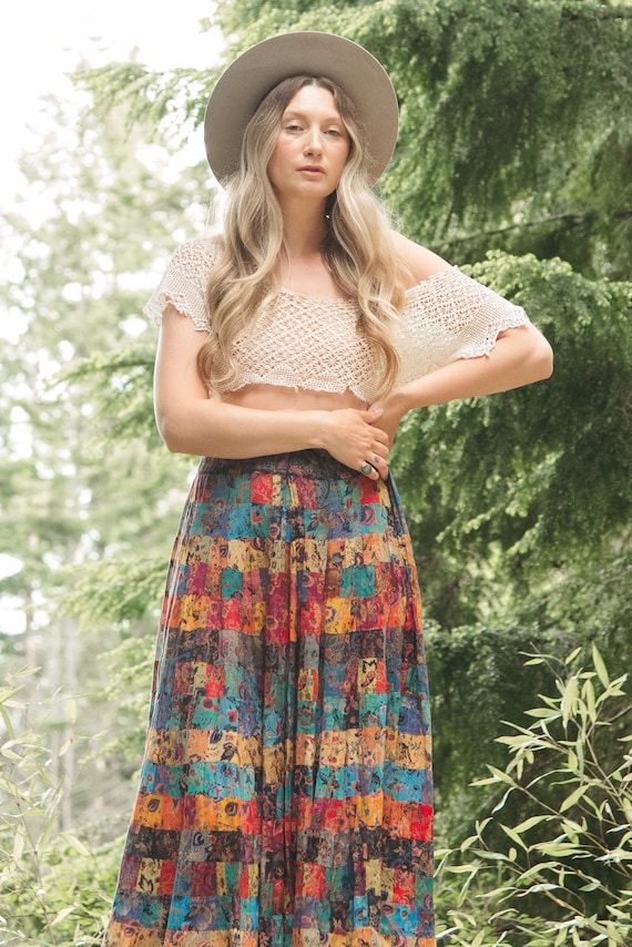 Vintage Hippie Skirt | Patchwork Floral Indian Co… - image 6