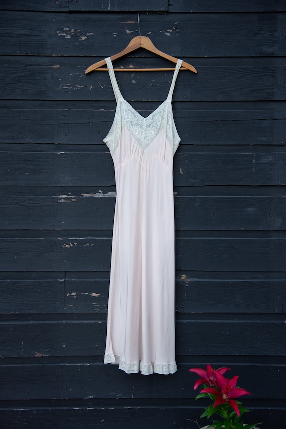 Vintage 1930s Lingerie, Blush pink Lace Slip Dress, Radelle Lingerie