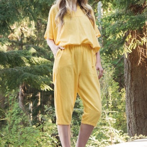 90's Yellow Two Piece lounge Set, Marigold Batwing Drawstring top and Capri Pants image 8