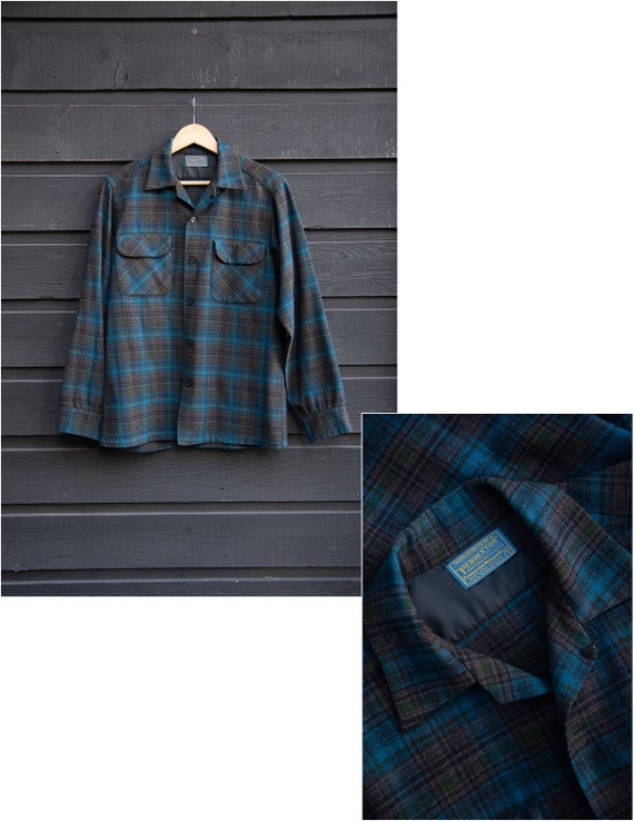 1960s PENDLETON Board Shirt, Vintage Wool Plaid Shirt, Navy 1960s PENDLETON Board Shirt, Vintage Wool Plaid Shirt, Navy