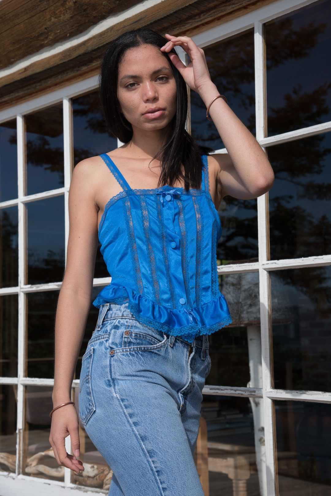 トップス MEDI LINGERIE LIKE PEPLUM BUSTIER Iris Peplum Bustier Top with Padded Cups and Tie Straps