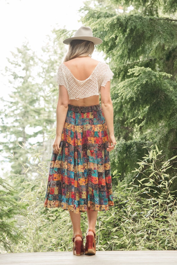 Vintage Hippie Skirt | Patchwork Floral Indian Co… - image 5