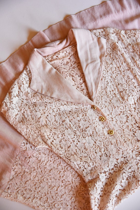 Vintage 1930s Lace Dress | Pink Cotton Lace + Lin… - image 8