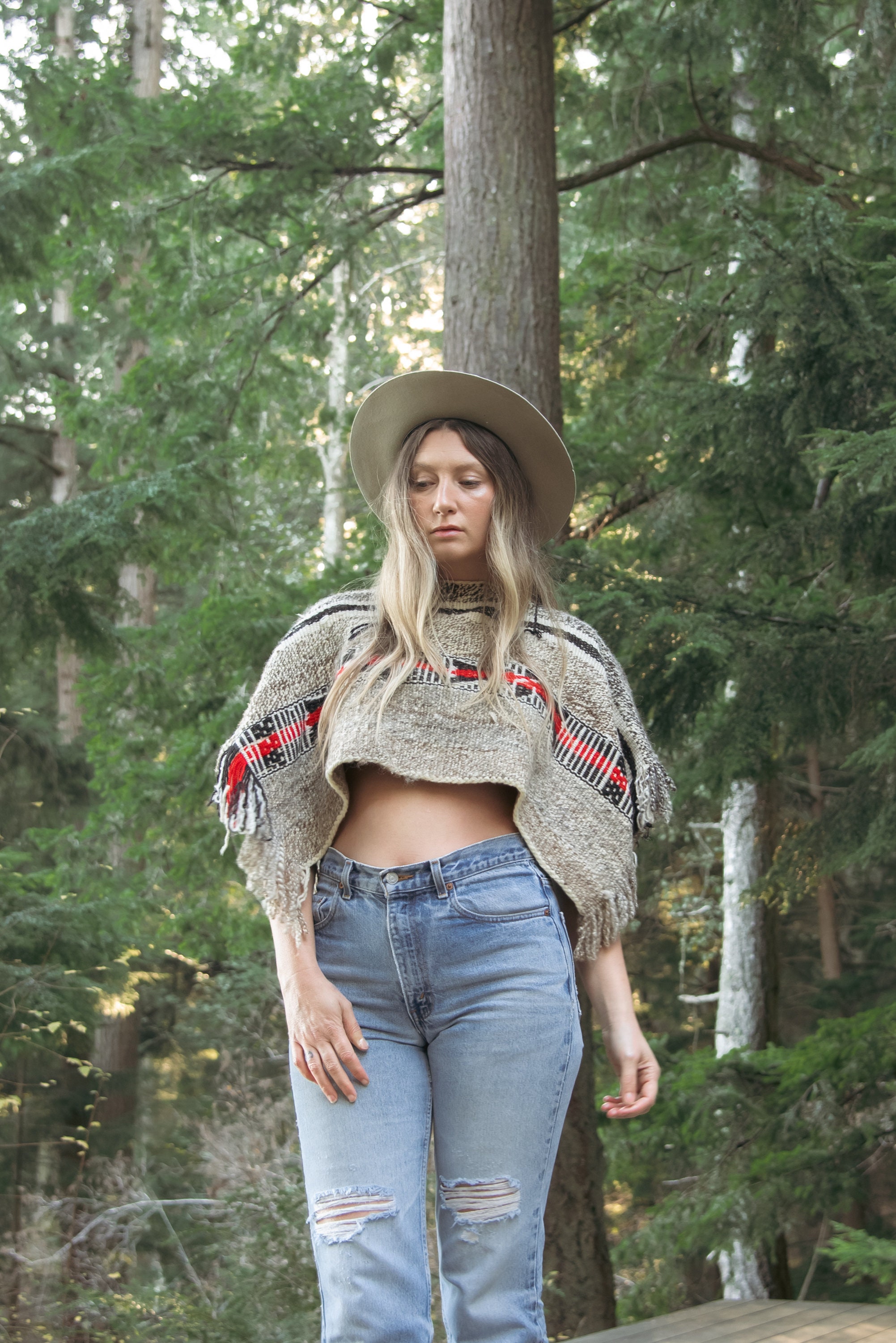 SALE!! 70sCanada woolポンチョpelican vintage Vintage Embroidered Mexican Poncho, 70s Woven Wool Fringed