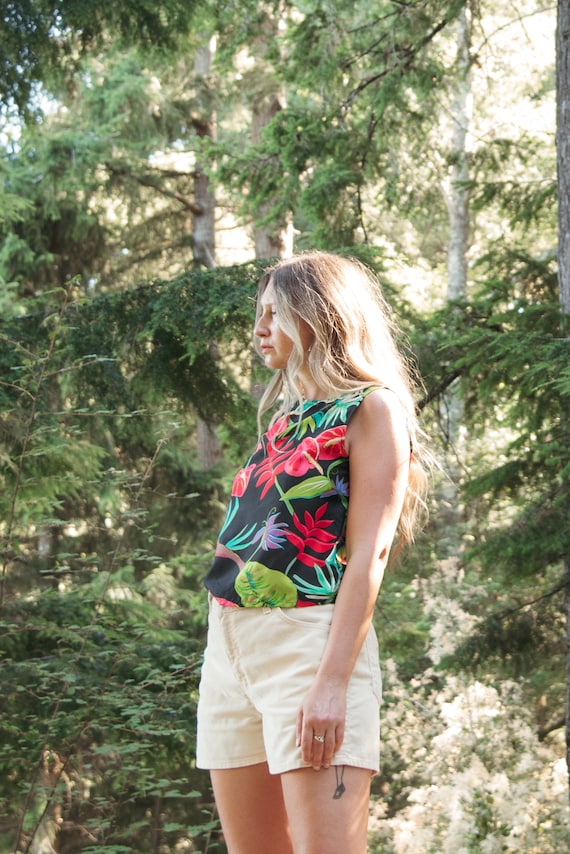 Fauna 90's Tropical Silk Top, Tissue Thin Cropped… - image 3