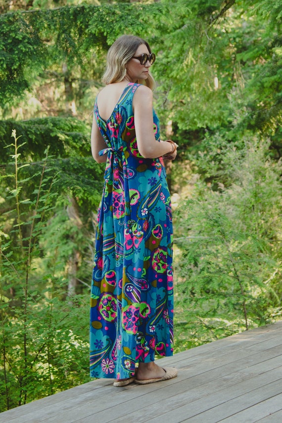 RESERVED 60s Psychedelic Day Glow Hawaiian Maxi D… - image 3