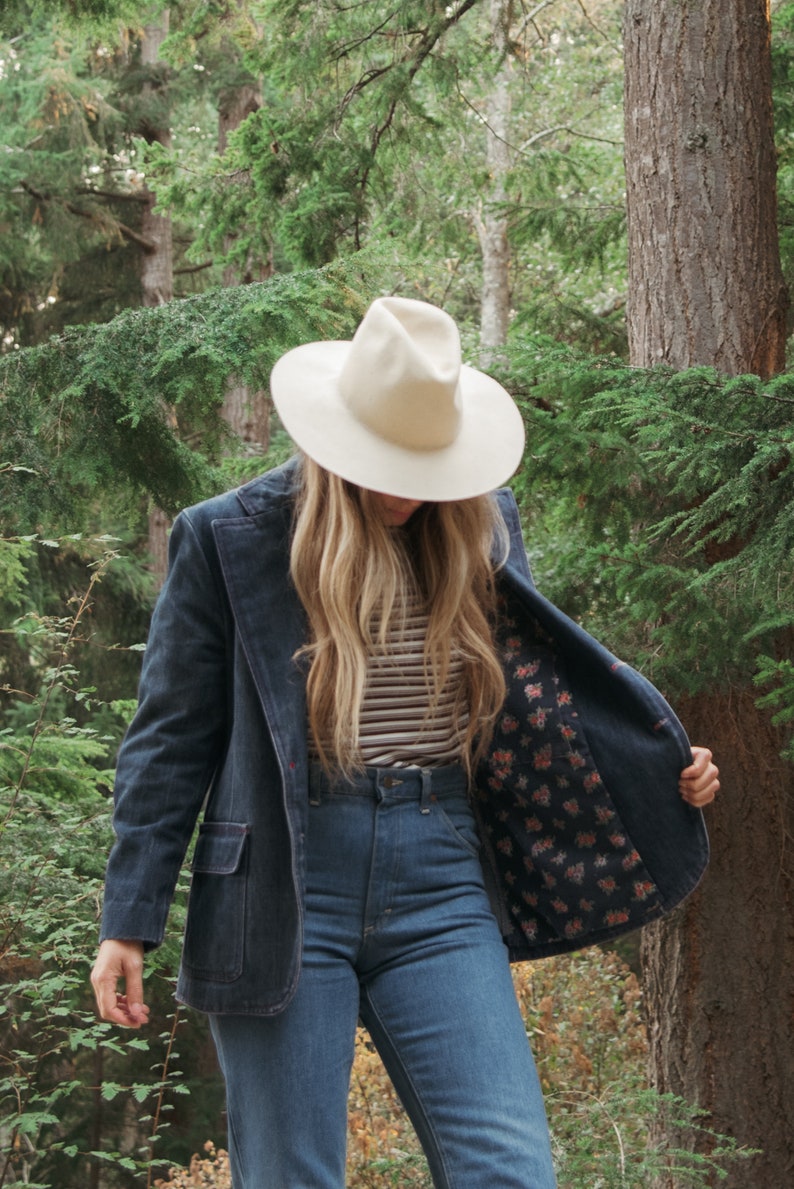 70s Denim Blazer Jacket Vintage Indigo Cotton Boyfriend Jean Jacket image 7