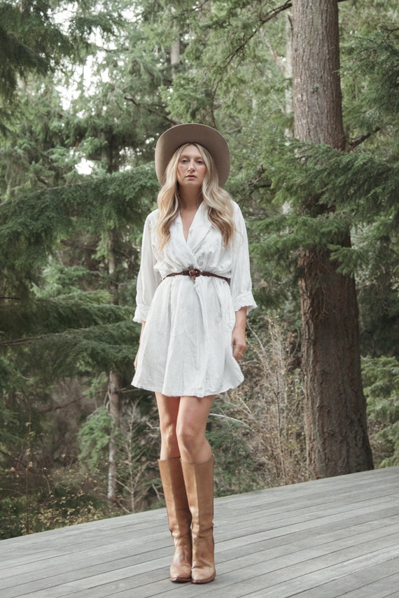 linelineshop Vintage White Cotton Nightgown, Women's 70's Wrap Dress, Crochet Babydoll Nightie, Bridal Dressing Gown, Loungewear