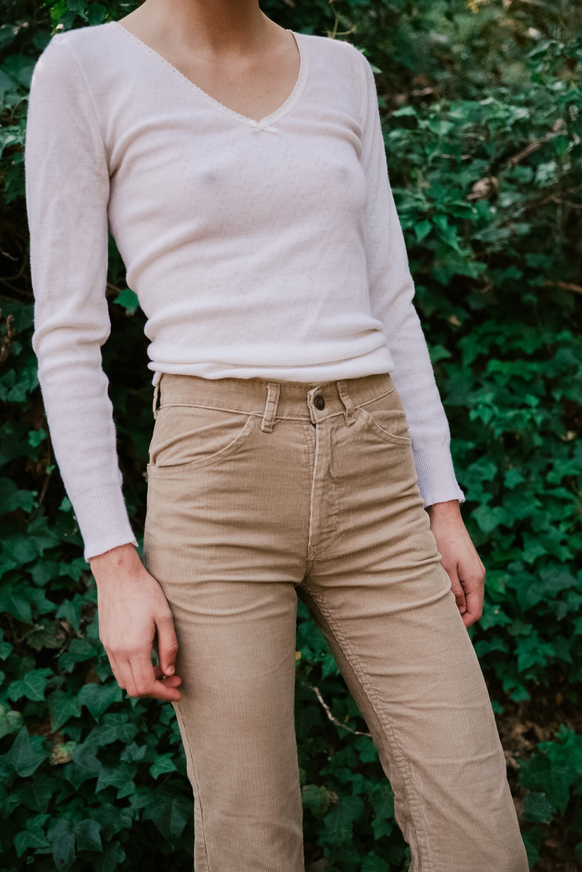 70's Tan Corduroy Pants 24 25 Waist Mid 